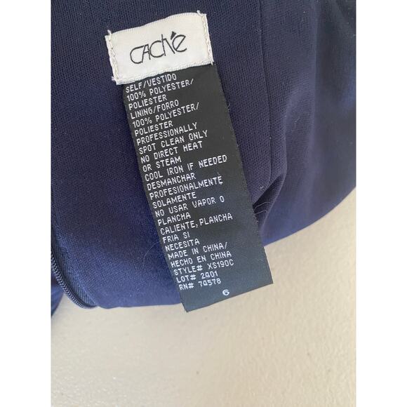 Vintage Cache Y2K Navy Beaded Scoop Neck Chiffon Bodycon Mini Dress 6 - Picture 4 of 9